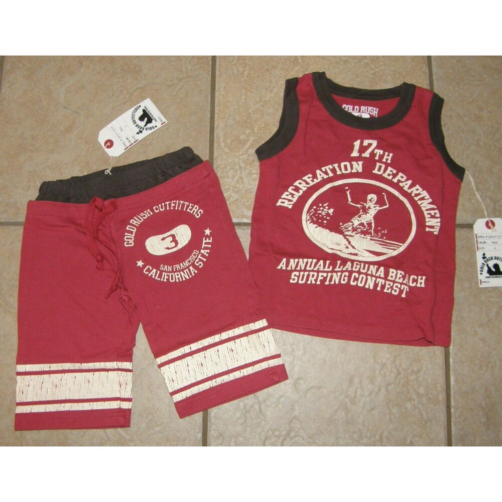 NEW NWT Boys Sz 4 Red Pull On Shorts & Tank Top 2 Pc Outfit GOLD RUSH OUTFITTERS